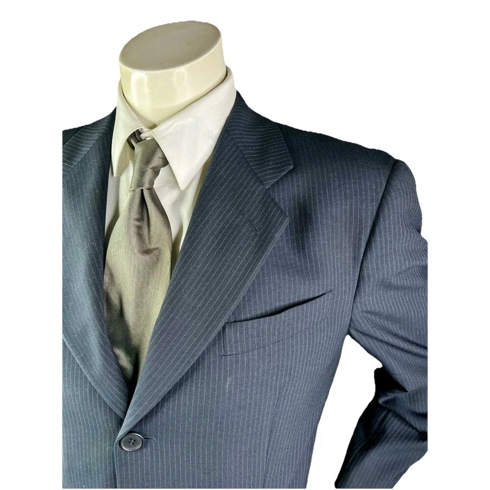 Mani Giorgio Armani Men Suit Navy Pencil Striped 40R 36x30 Jacket Pants Set